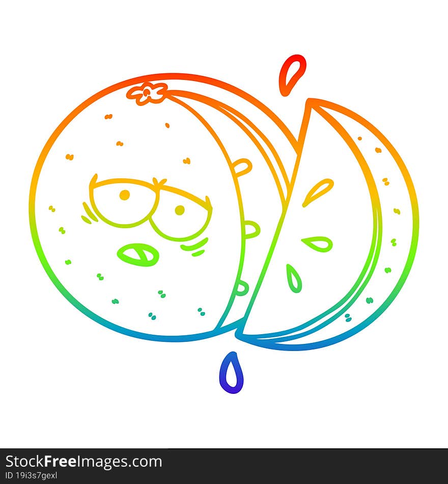 rainbow gradient line drawing of a cartoon orange