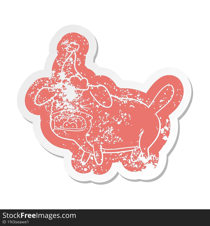 cartoon distressed sticker of a dog barking wearing santa hat