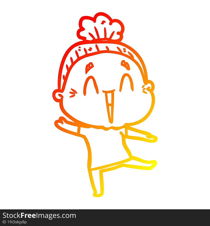 Warm Gradient Line Drawing Cartoon Happy Old Lady