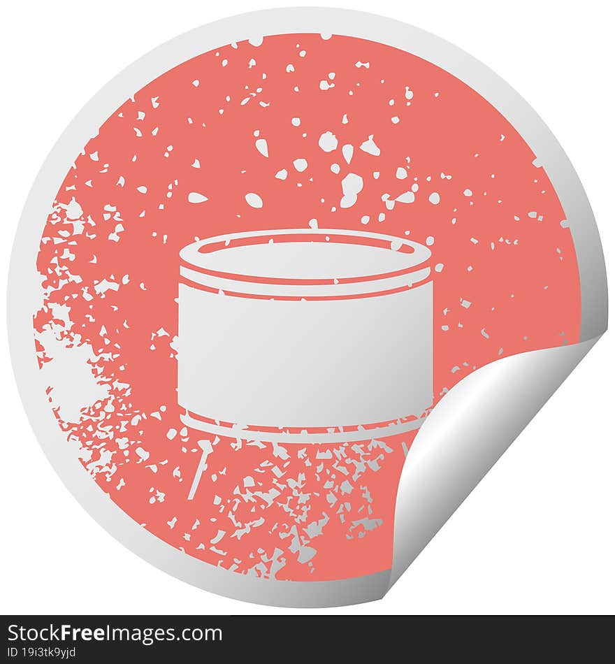 distressed circular peeling sticker symbol drum