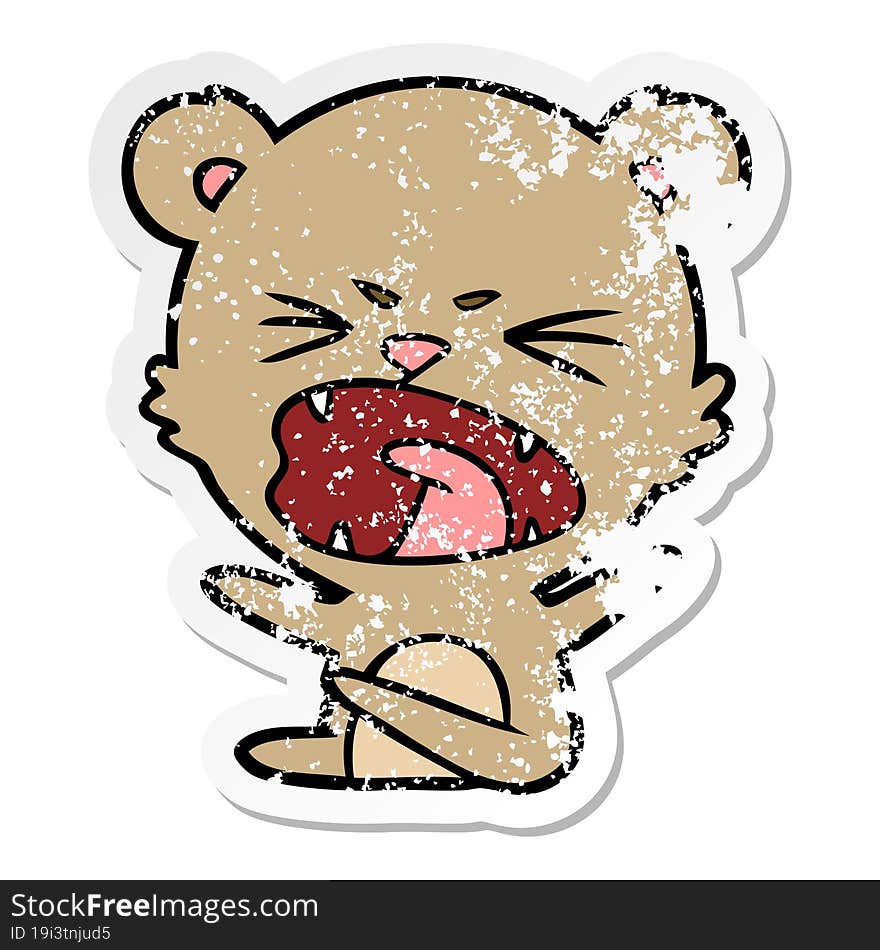 distressed sticker of a angry cartoon bear