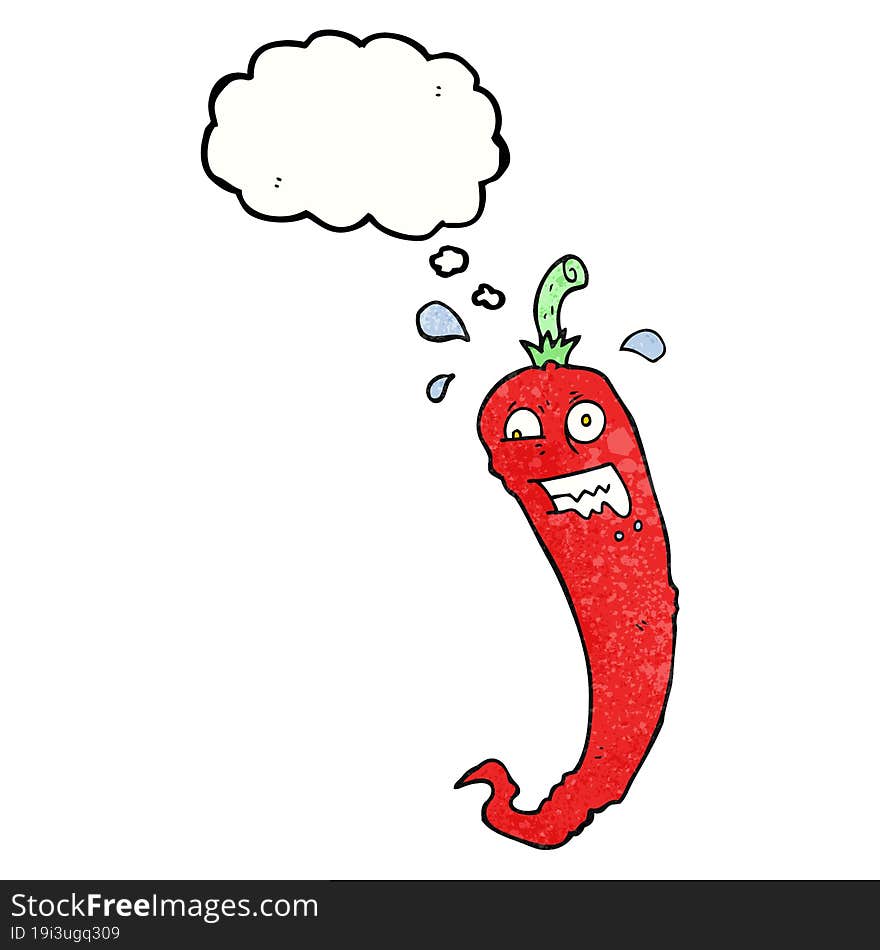 hot chilli pepper thought bubble textured cartoon