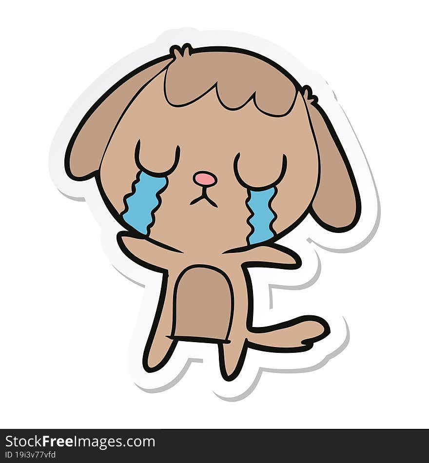 sticker of a cute cartoon dog crying