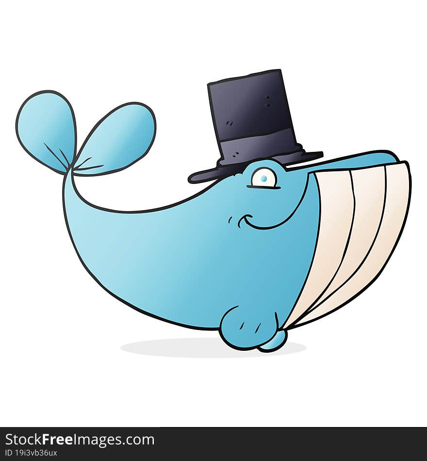 freehand drawn cartoon whale wearing top hat