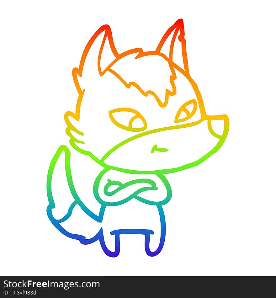 rainbow gradient line drawing friendly cartoon wolf