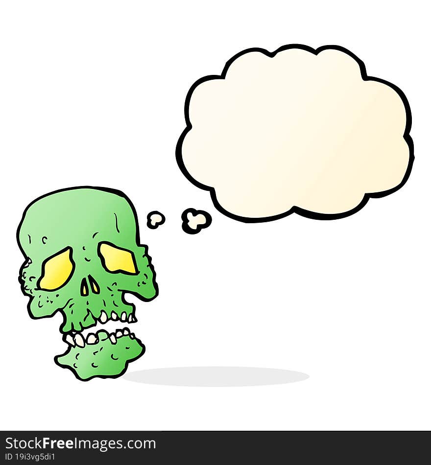 cartoon skull with thought bubble