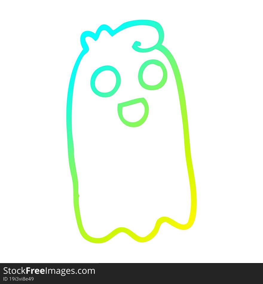 cold gradient line drawing of a cartoon ghost