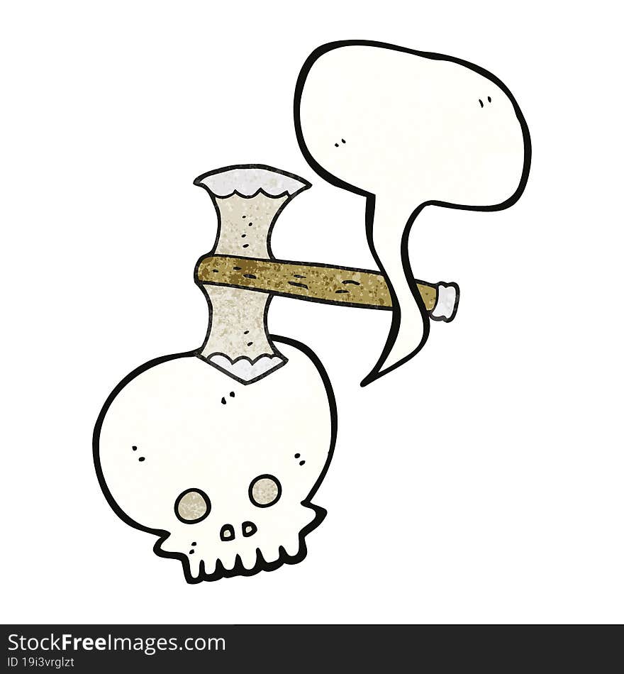 speech bubble textured cartoon axe in skull