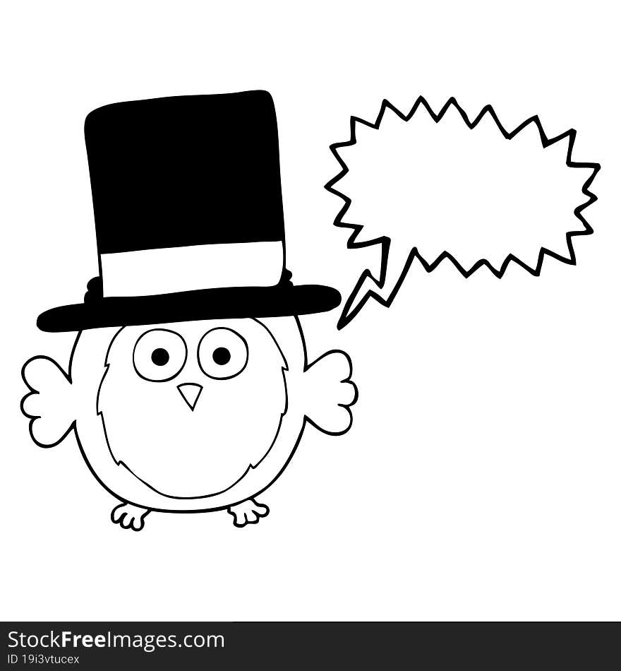 speech bubble cartoon owl wearing top hat