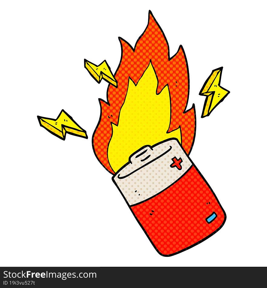 freehand drawn cartoon flaming battery