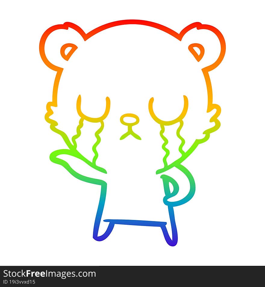 rainbow gradient line drawing of a crying cartoon bear