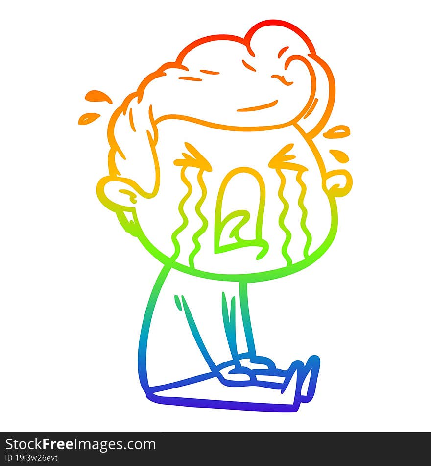 rainbow gradient line drawing of a cartoon crying man