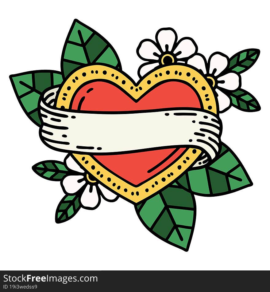 tattoo in traditional style of a heart and banner. tattoo in traditional style of a heart and banner