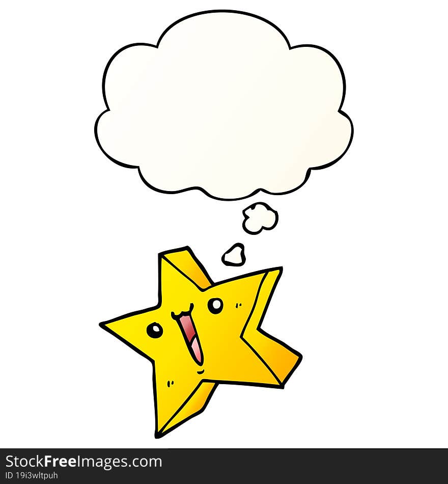 cartoon happy star and thought bubble in smooth gradient style