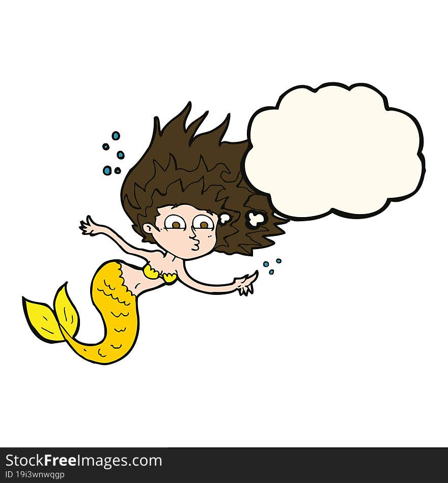 cartoon mermaid with thought bubble