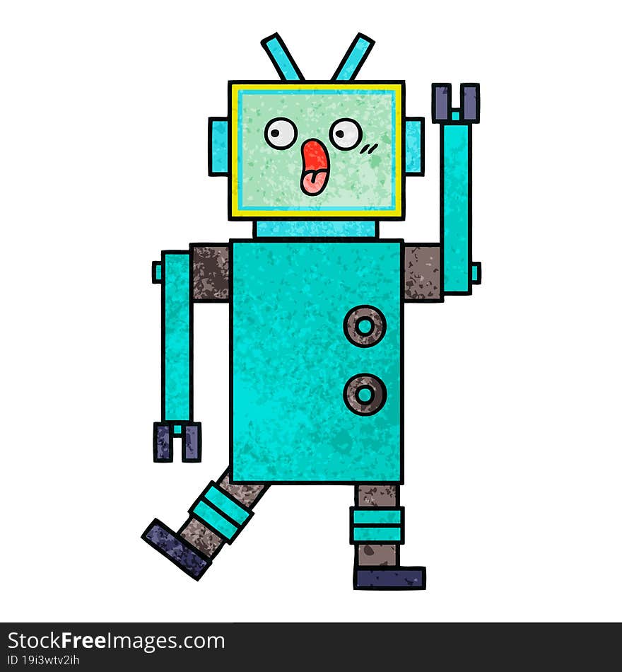 Retro Grunge Texture Cartoon Robot