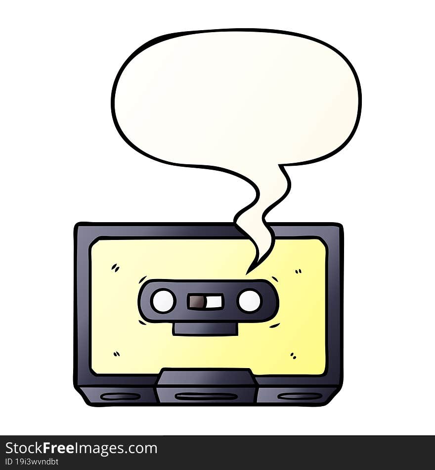 Cartoon Old Cassette Tape And Speech Bubble In Smooth Gradient Style