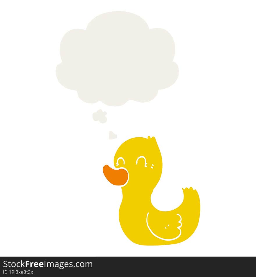 cartoon duck and thought bubble in retro style