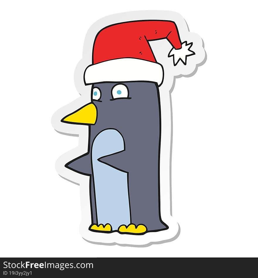 Sticker Of A Cartoon Christmas Penguin