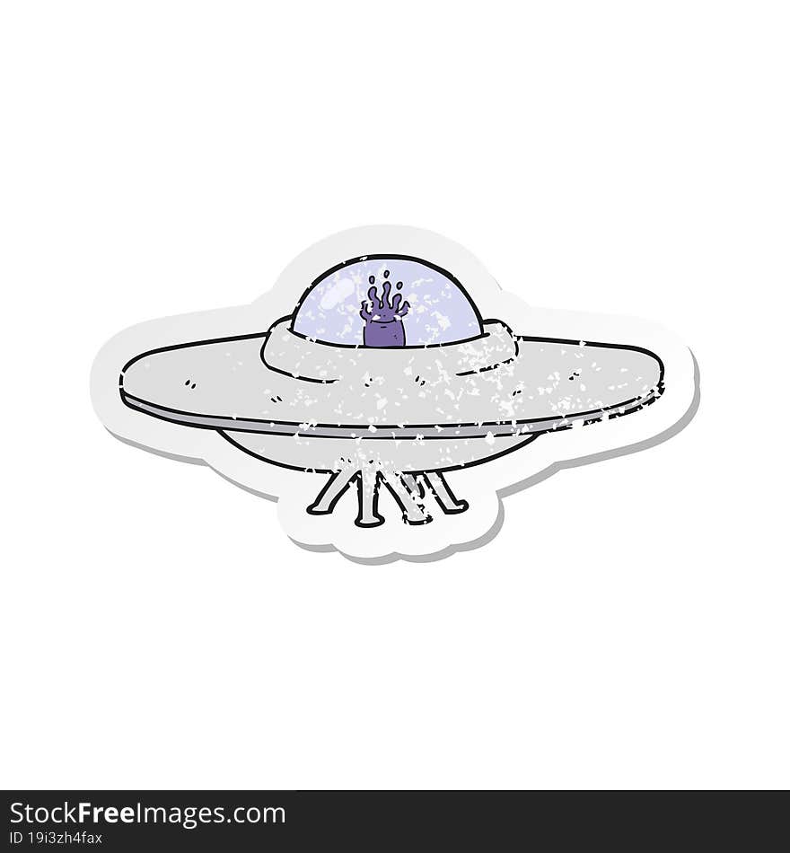 retro distressed sticker of a cartoon flying saucer