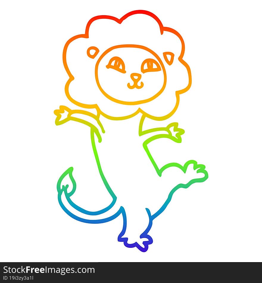 rainbow gradient line drawing of a cartoon happy lion