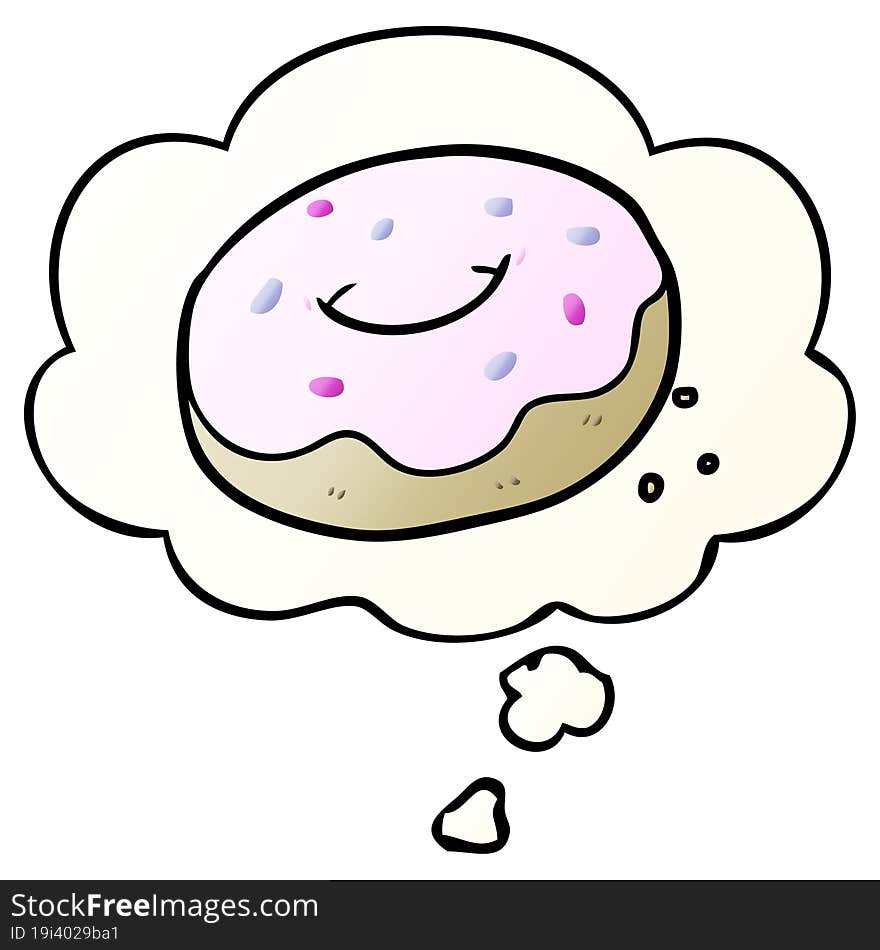 cartoon donut and thought bubble in smooth gradient style