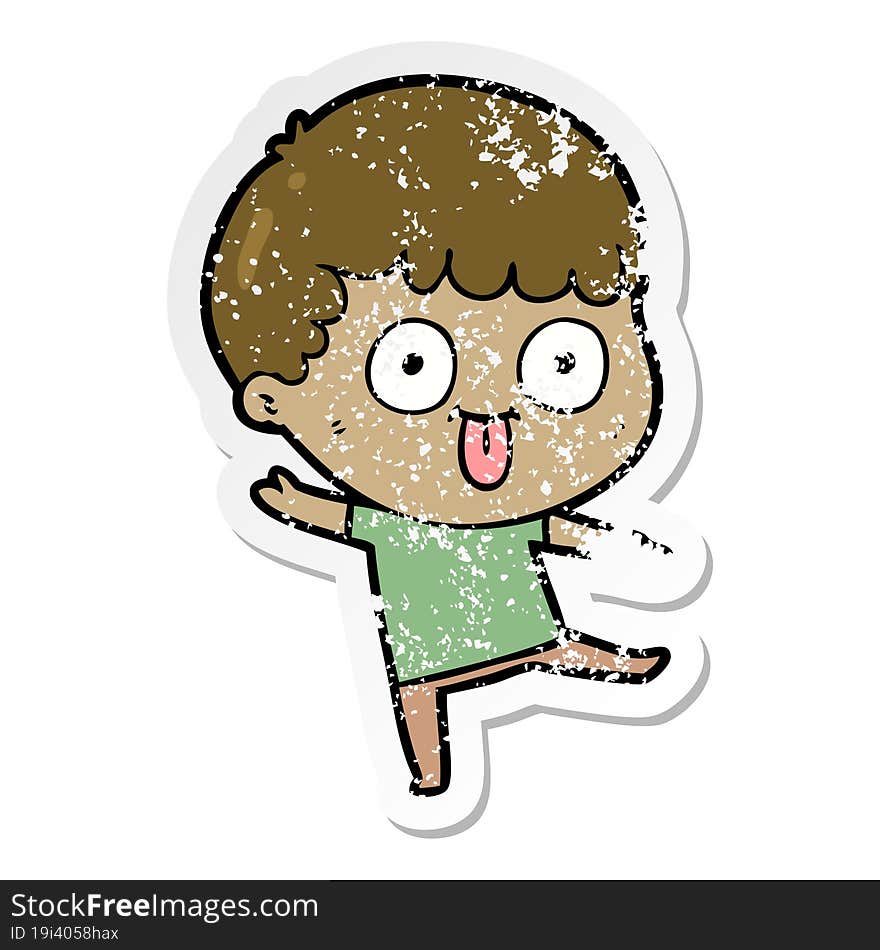 Distressed Sticker Of A Cartoon Dumb Kid