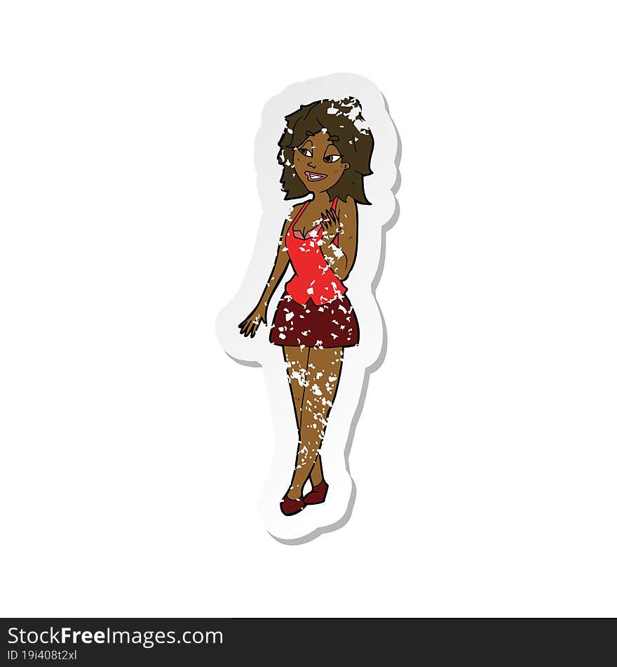 retro distressed sticker of a cartoon attractive office woman