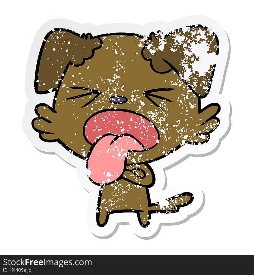 distressed sticker of a cartoon disgusted dog