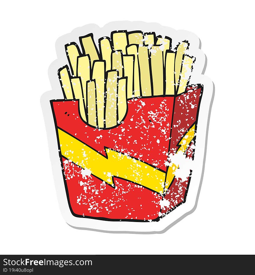 retro distressed sticker of a cartoon french fries