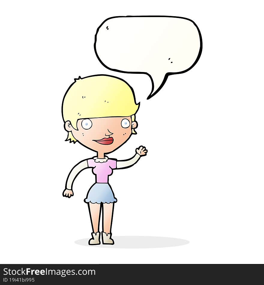 Cartoon Woman With Idea With Speech Bubble