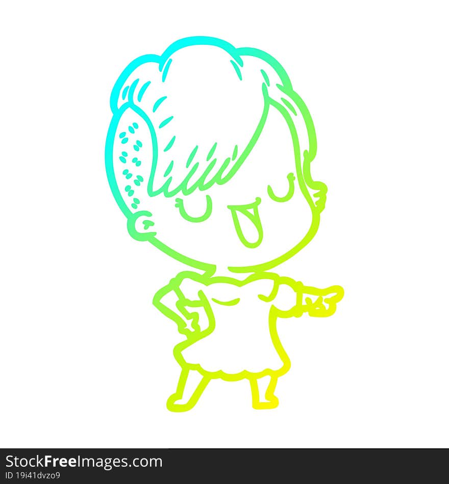 Cold Gradient Line Drawing Cute Cartoon Girl With Hipster Haircut