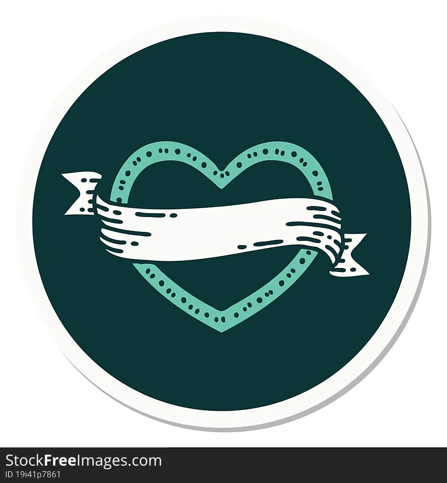 Tattoo Style Sticker Of A Heart And Banner