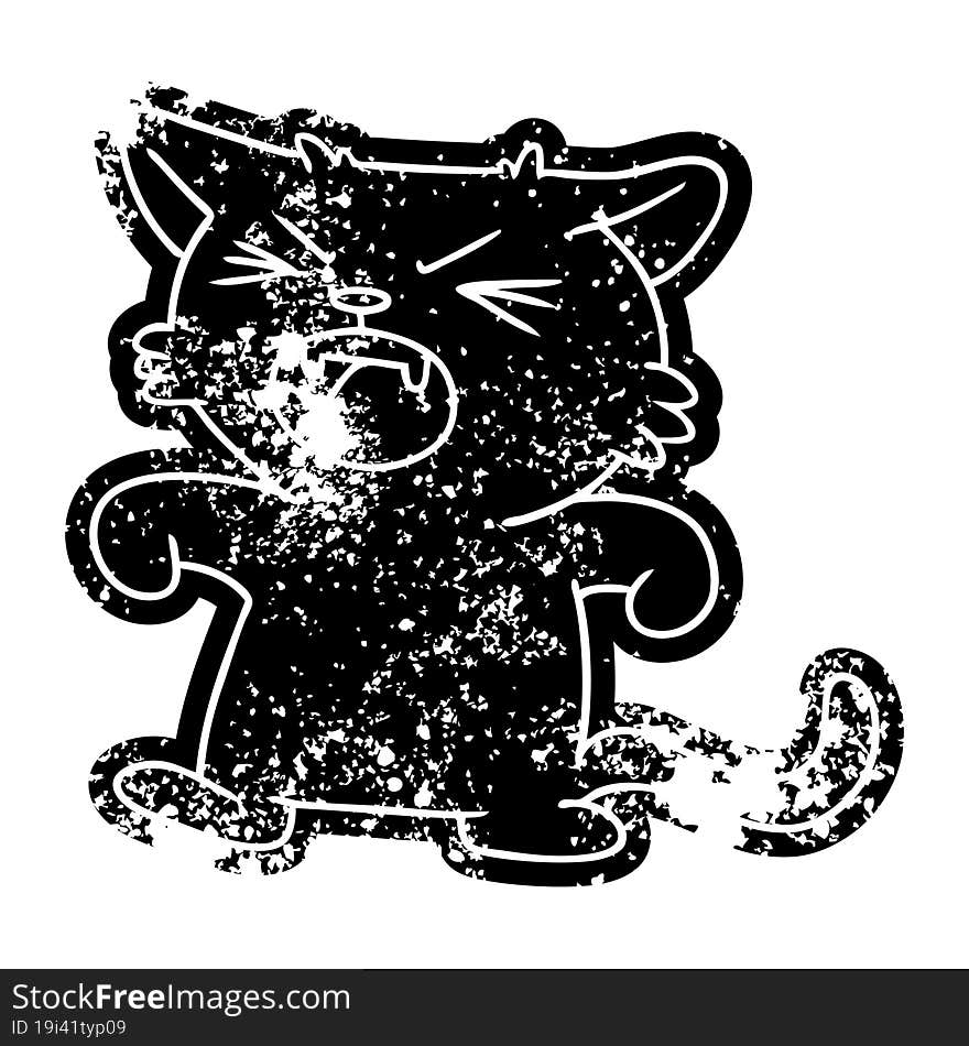 grunge distressed icon of a screeching cat. grunge distressed icon of a screeching cat