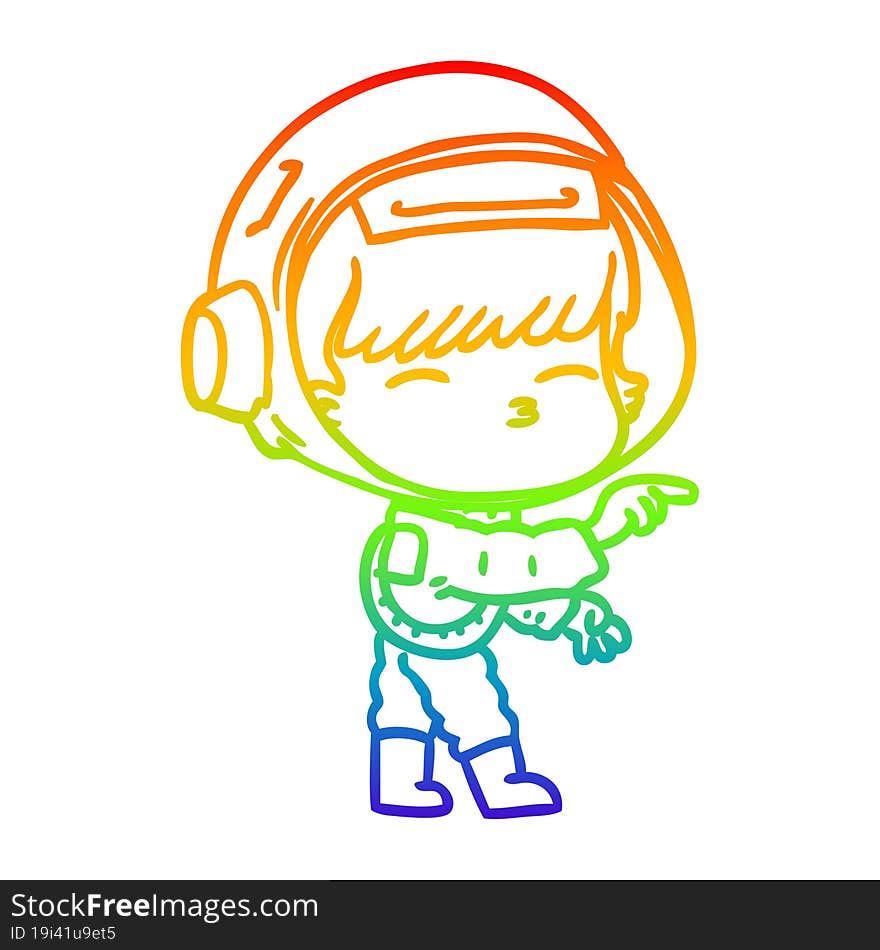 Rainbow Gradient Line Drawing Cartoon Curious Astronaut