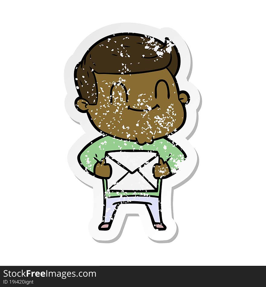 distressed sticker of a cartoon friendly man