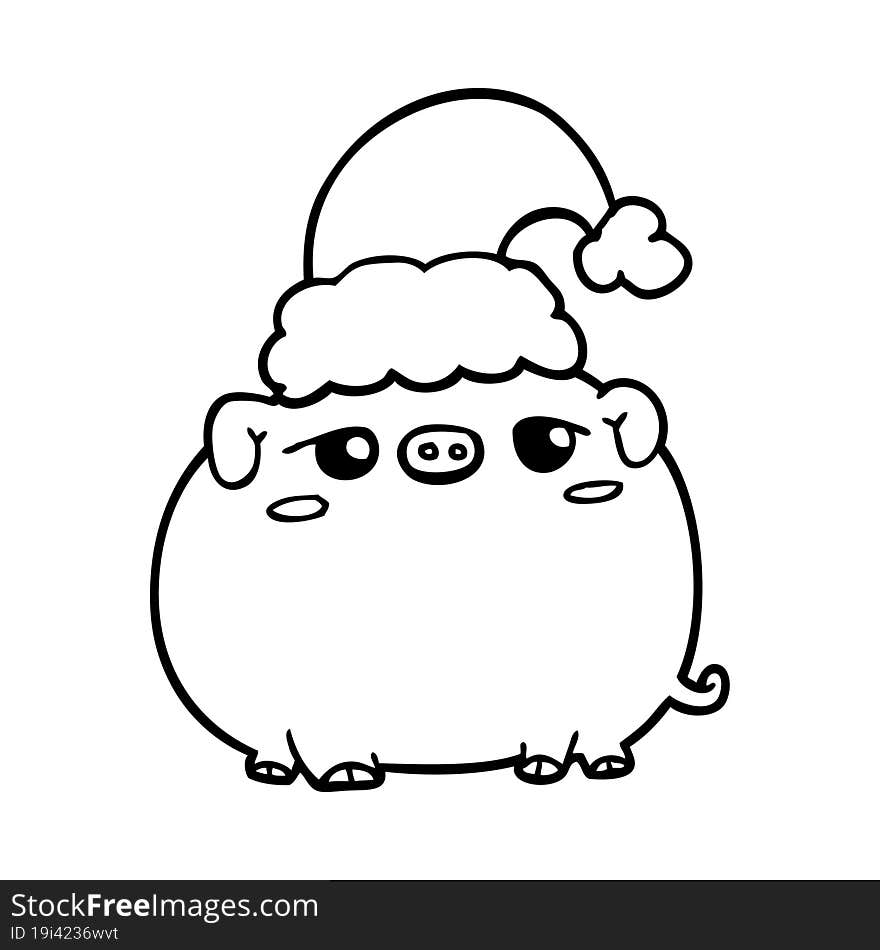 Cartoon Pig Wearing Christmas Hat