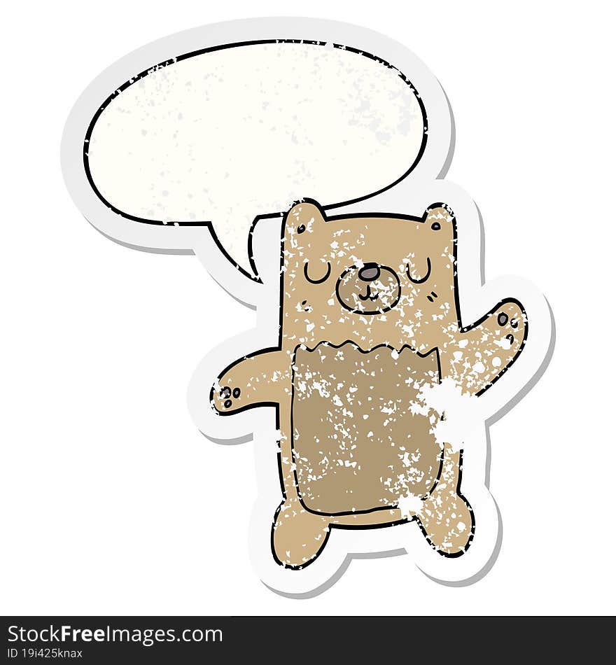 Cartoon Bear And Speech Bubble Distressed Sticker