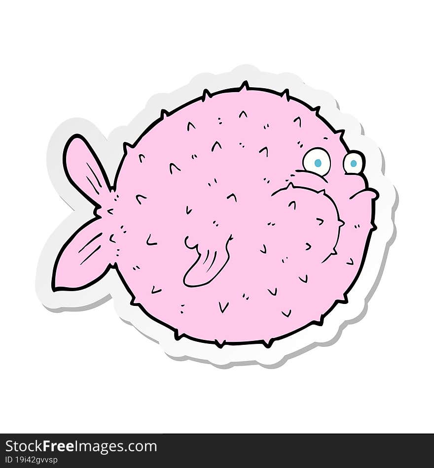 Sticker Of A Cartoon Puffer Fish