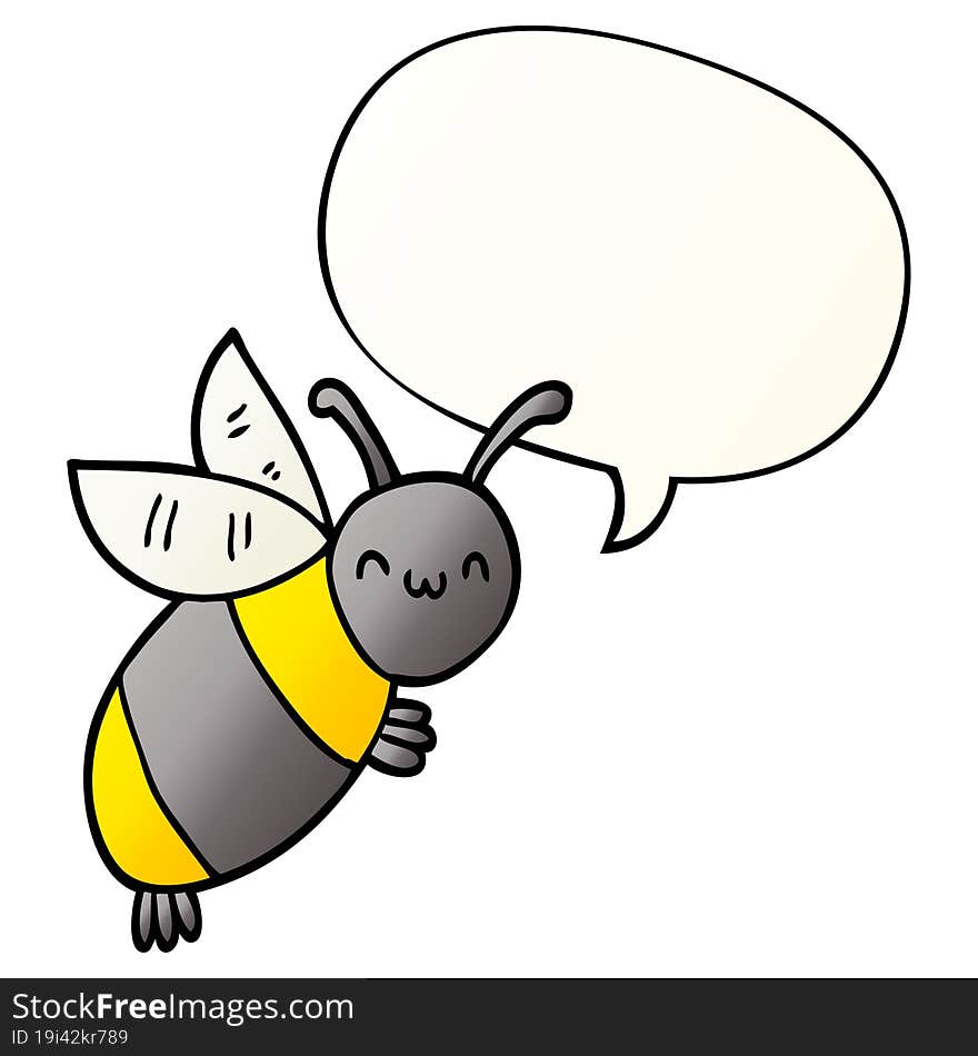 cute cartoon bee and speech bubble in smooth gradient style