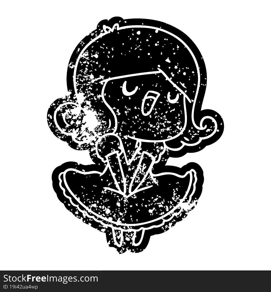 grunge distressed icon of a cute singing kawaii girl. grunge distressed icon of a cute singing kawaii girl