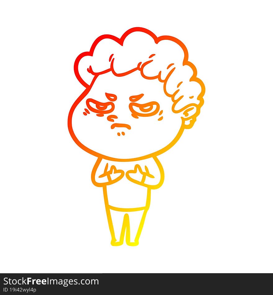 Warm Gradient Line Drawing Cartoon Angry Man