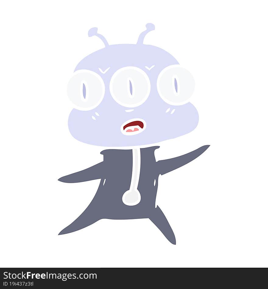 flat color style cartoon three eyed alien