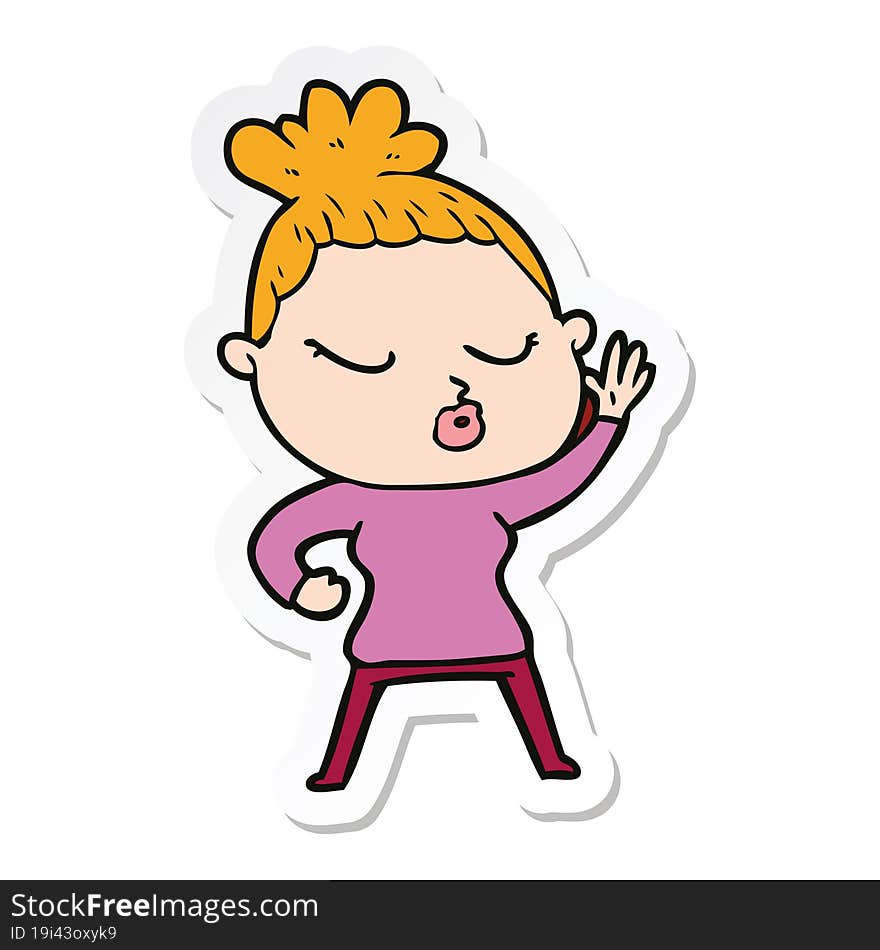 sticker of a cartoon calm woman