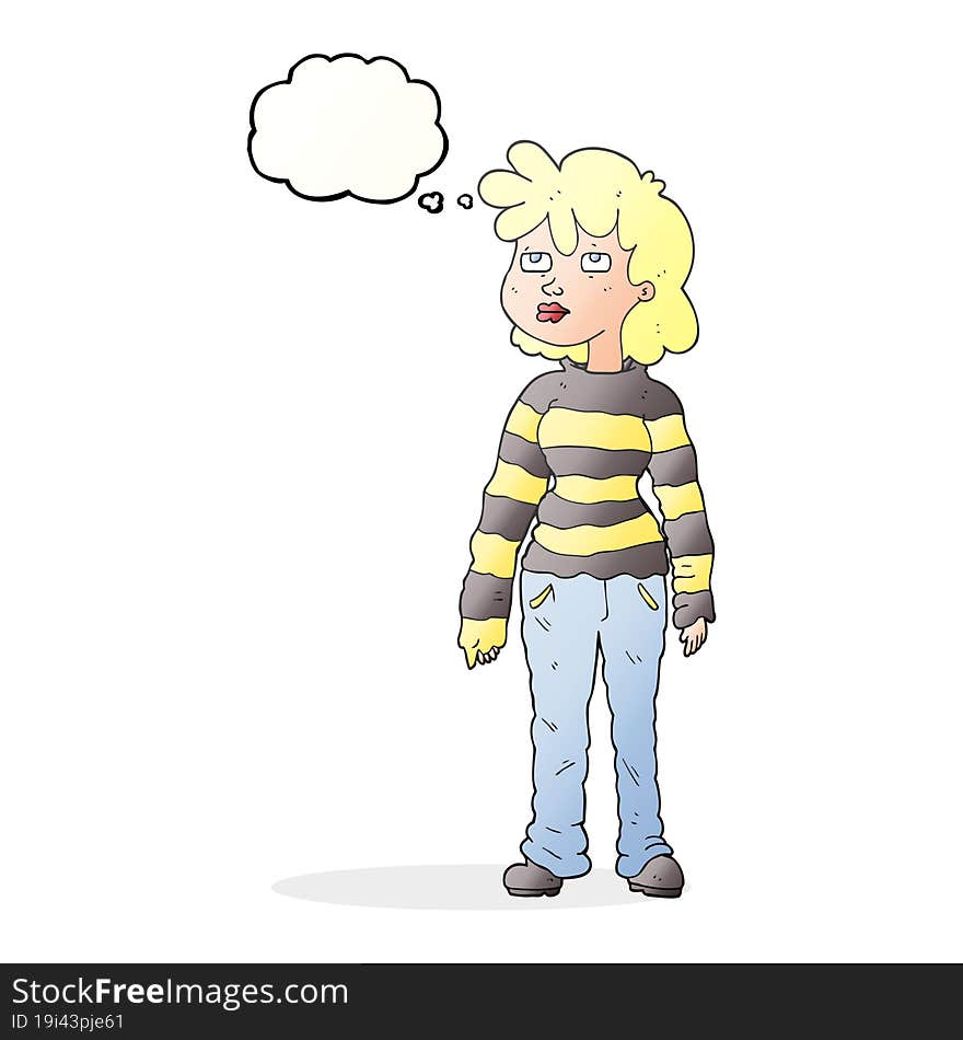 thought bubble cartoon woman in casual clothes