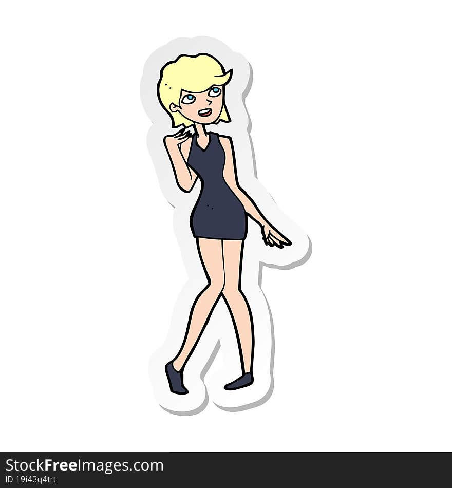 sticker of a cartoon woman in cocktail dress