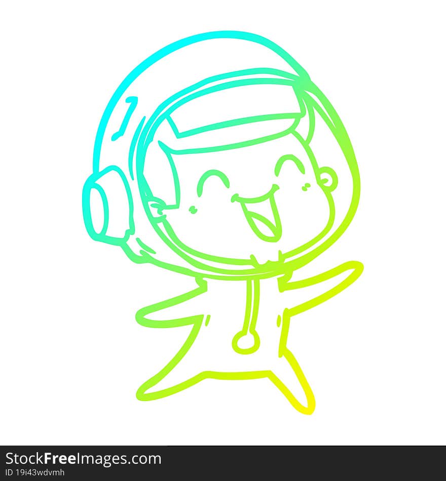 cold gradient line drawing of a happy cartoon astronaut