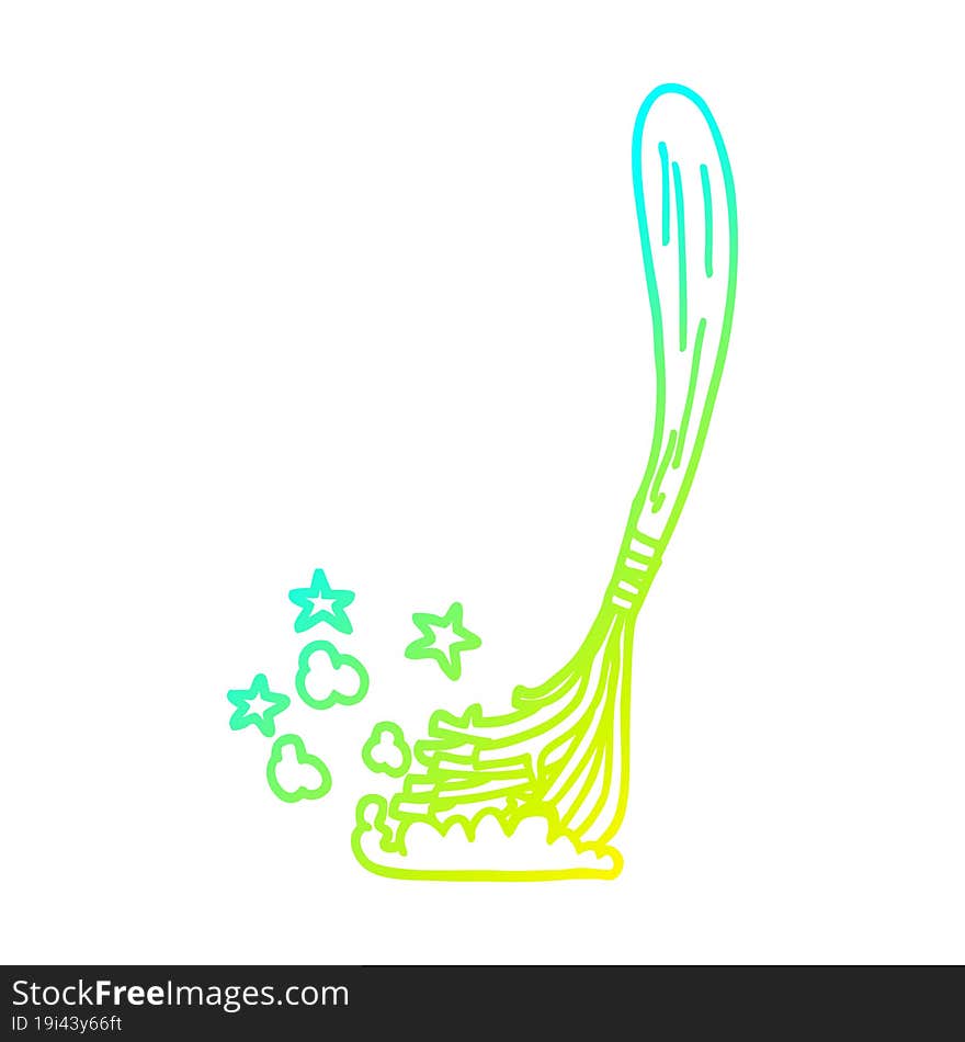 cold gradient line drawing of a cartoon magic broom