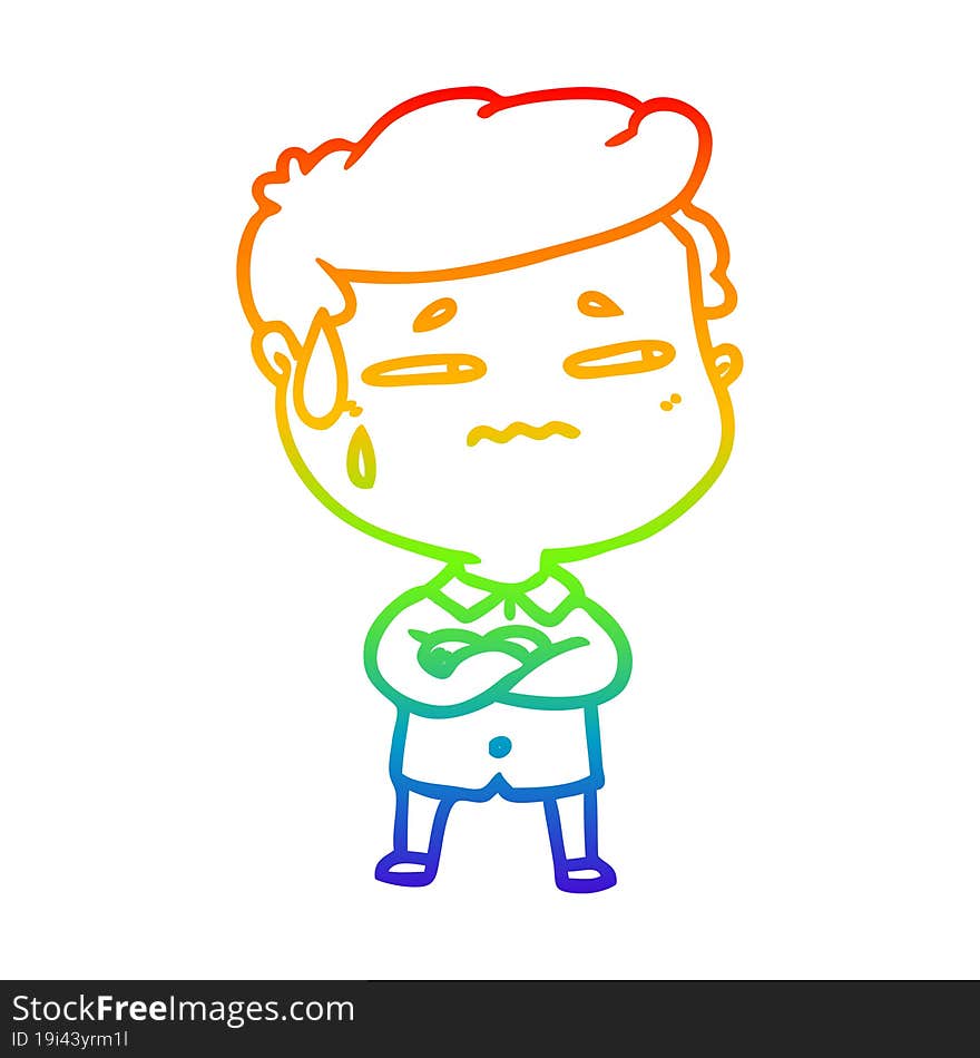 rainbow gradient line drawing cartoon anxious man