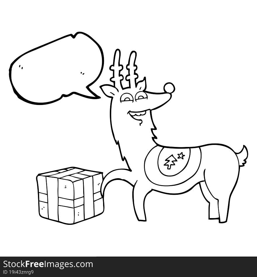 speech bubble cartoon christmas reindeer with present